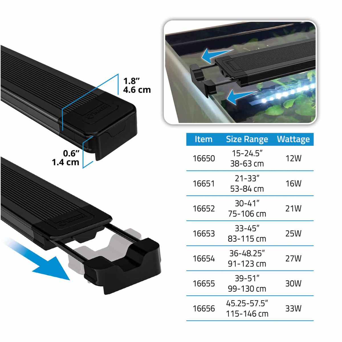 Aquasky 3.0 LED, 12W, 15-24.5″ / 38-63 cm